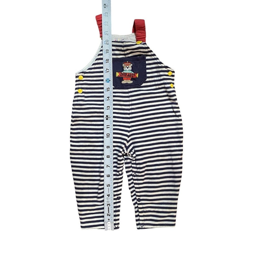 Vintage Gymboree Rainbow Tag Baby Nautical Stripe Ship Ahoy Overalls 6-12 Months - Picture 7 of 7